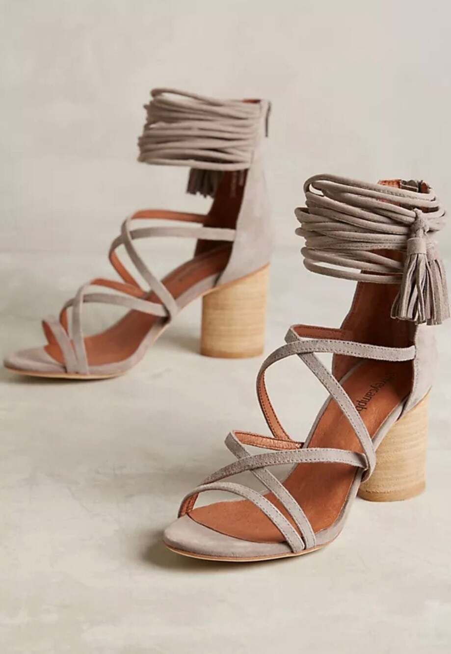 Jeffrey Campbell Grey Suede Tassel Lace-Up Block Heel Sandals Size 7.5